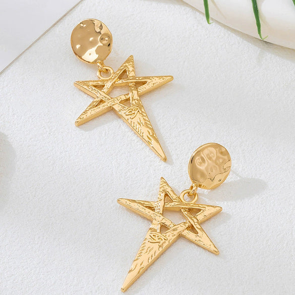 Wholesale Women's Geometric Alloy Electroplated Hollow Fivepointed Star Earrings