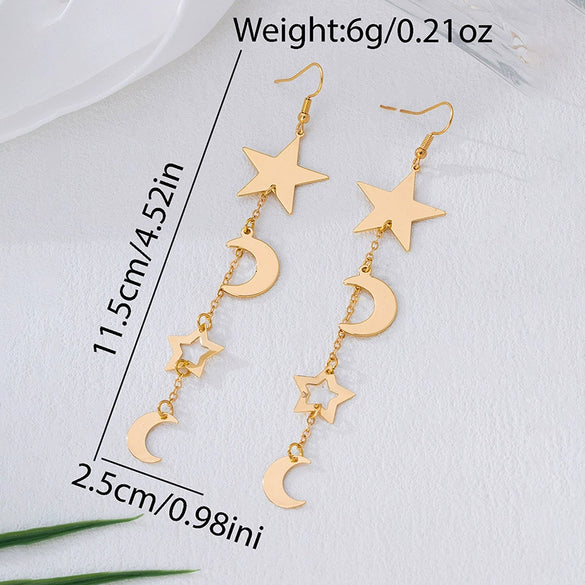 Wholesale Women's Geometric Alloy Electroplated Stainless Steel Midlength Star And Moon Earrings With Tassel Ear Threaders