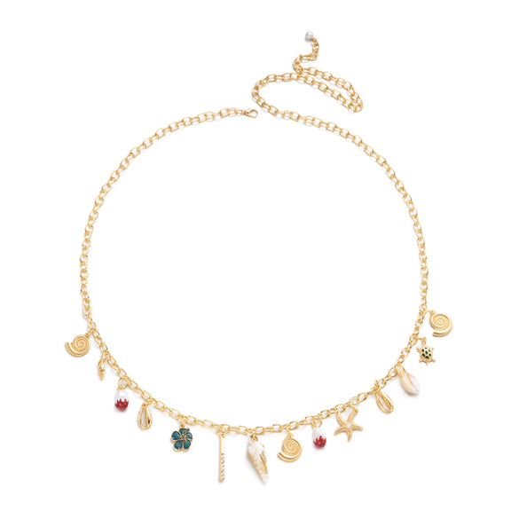 Wholesale Women's Geometric Alloy Starfish Conch Flower Pendant Necklace With Electroplating