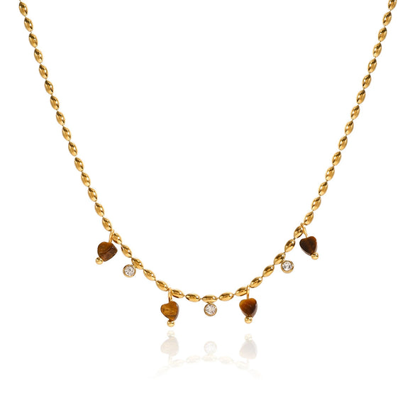 Wholesale Women's Geometric Ancient Style Tiger Eye Stone Stainless Steel Electroplated Necklace Jewelry