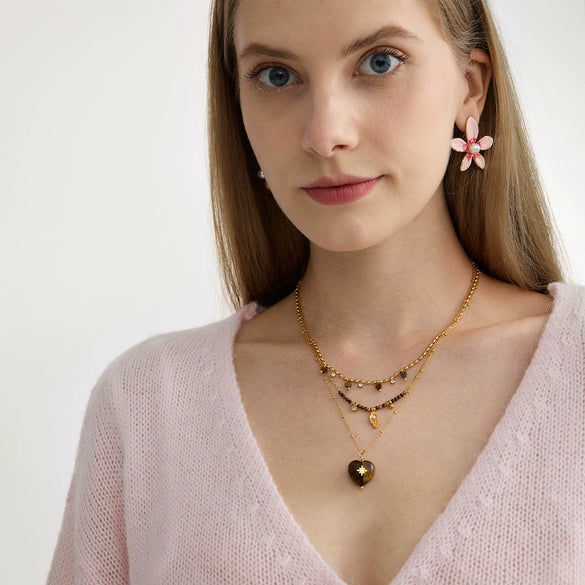 Wholesale Women's Geometric Ancient Style Tiger Eye Stone Stainless Steel Electroplated Necklace Jewelry