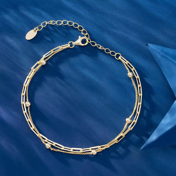 Wholesale Women's Geometric And Heart Shape Doublelayer 925 Silver Bracelet With Electroplating