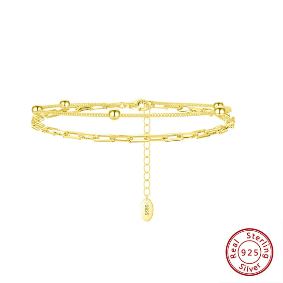 Wholesale Women's Geometric And Heart Shape Doublelayer 925 Silver Bracelet With Electroplating