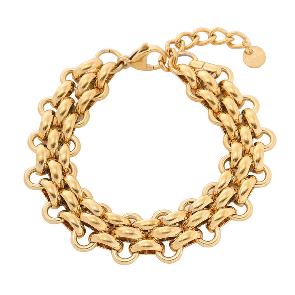 Wholesale Women's Geometric And Heart Shape 18K Gold Electroplated Stainless Steel Bracelet In Fashion Style