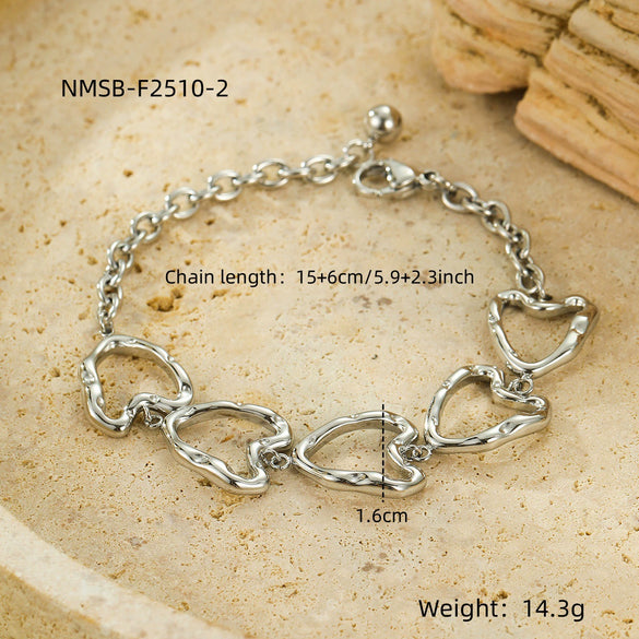 Wholesale Women's Geometric And Heart Shape 18K Gold Electroplated Stainless Steel Bracelet In Fashion Style