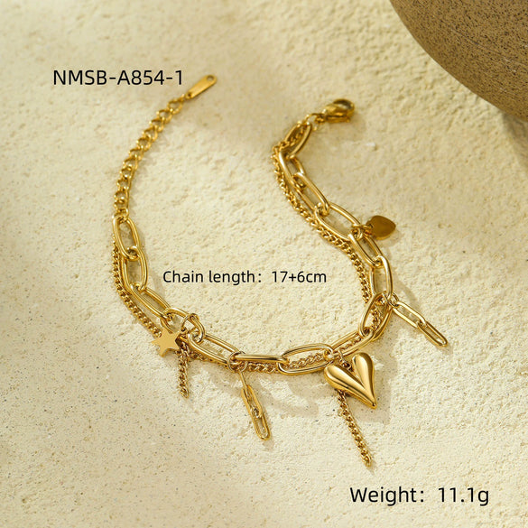 Wholesale Women's Geometric And Heart Shape 18K Gold Electroplated Stainless Steel Bracelet In Fashion Style