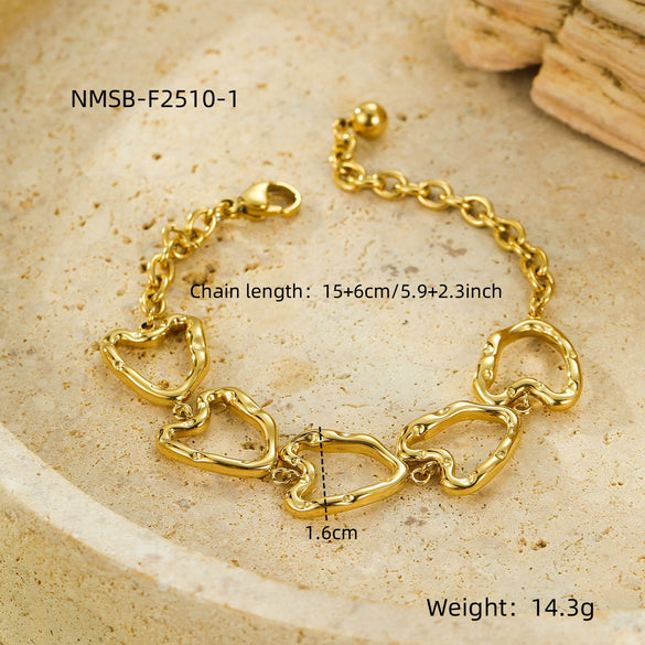 Wholesale Women's Geometric And Heart Shape 18K Gold Electroplated Stainless Steel Bracelet In Fashion Style