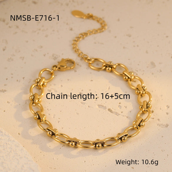 Wholesale Women's Geometric And Heart Shape 18K Gold Electroplated Stainless Steel Bracelet In Fashion Style