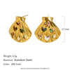 Wholesale Women's Geometric And Heart Shape Stainless Steel 18K Gold Plated Hollow Abalone Shell Earrings
