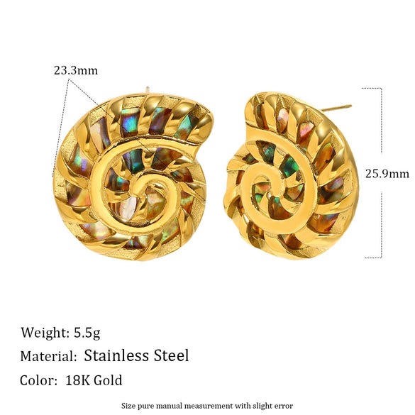 Wholesale Women's Geometric And Heart Shape Stainless Steel 18K Gold Plated Hollow Abalone Shell Earrings