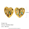 Wholesale Women's Geometric And Heart Shape Stainless Steel 18K Gold Plated Hollow Abalone Shell Earrings