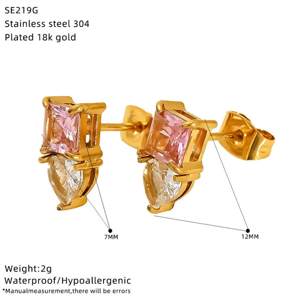 Wholesale Women's Geometric And Heart Shape Zircon Inlaid Titanium Steel Earrings