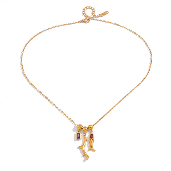Wholesale Women's Geometric Animal Stainless Steel Fish Pendant Necklace With Vacuum Real Gold Plating