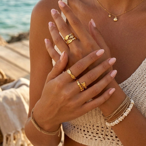 Wholesale Women's Geometric Animal Stainless Steel Rings With Vacuum Real Gold Plating In Pvd Furnace