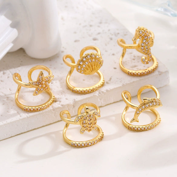 Wholesale Women's Geometric Animal Style Copper Zircon Electroplated Openstyle Nail Rings