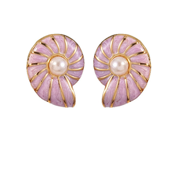 Wholesale Women's Geometric Animal Style Oil Dripping Plastic Resin Stainless Steel Conch Earrings