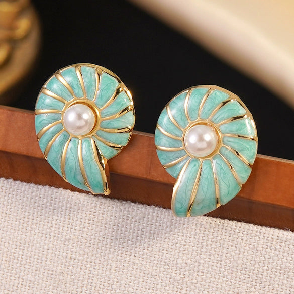 Wholesale Women's Geometric Animal Style Oil Dripping Plastic Resin Stainless Steel Conch Earrings