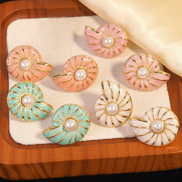 Wholesale Women's Geometric Animal Style Oil Dripping Plastic Resin Stainless Steel Conch Earrings
