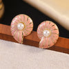 Wholesale Women's Geometric Animal Style Oil Dripping Plastic Resin Stainless Steel Conch Earrings