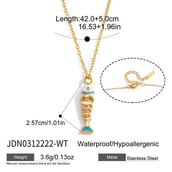 Wholesale Women's Geometric Animal Style Stainless Steel Oildrip Fish Pendant Necklace With Vacuum Real Gold Plating