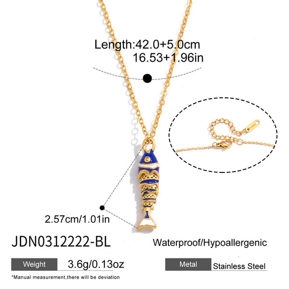 Wholesale Women's Geometric Animal Style Stainless Steel Oildrip Fish Pendant Necklace With Vacuum Real Gold Plating