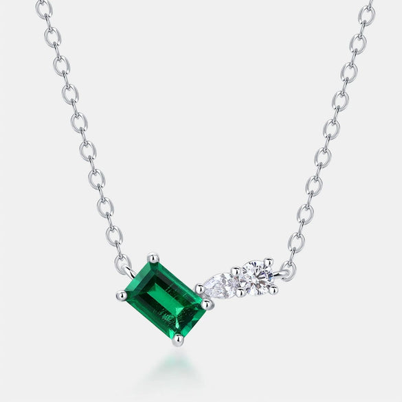 Wholesale Women's Geometric Anise Cultivation Emerald 925 Silver Inlay Clavicle Chain Necklace