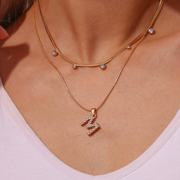 Wholesale Women's Geometric Asymmetrical Round Zircon Stainless Steel And Titanium Steel Electroplated Snake Bone Chain Necklace
