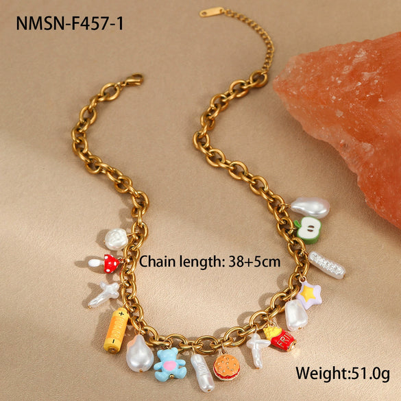 Wholesale Women's Geometric Baroque Imitation Pearl Stainless Steel 18K Electroplated Necklace Light Luxury Jewelry