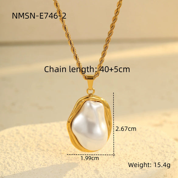 Wholesale Women's Geometric Baroque Imitation Pearl Stainless Steel 18K Electroplated Necklace Light Luxury Jewelry