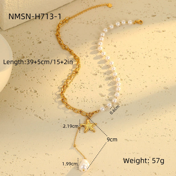 Wholesale Women's Geometric Baroque Imitation Pearl Stainless Steel 18K Electroplated Necklace Light Luxury Jewelry