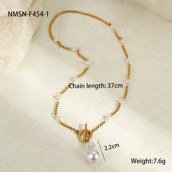 Wholesale Women's Geometric Baroque Imitation Pearl Stainless Steel 18K Electroplated Necklace Light Luxury Jewelry