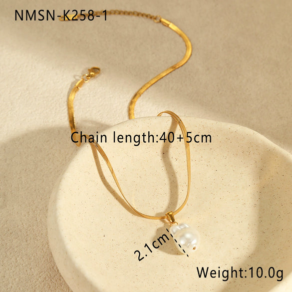 Wholesale Women's Geometric Baroque Imitation Pearl Stainless Steel 18K Electroplated Necklace Light Luxury Jewelry