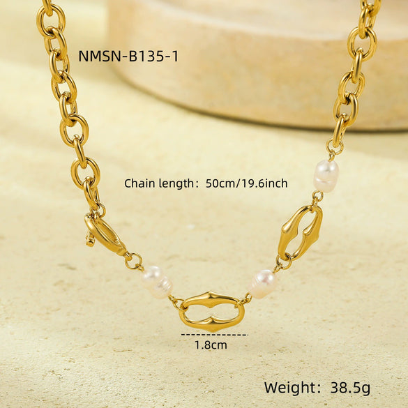 Wholesale Women's Geometric Baroque Imitation Pearl Stainless Steel 18K Electroplated Necklace Light Luxury Jewelry