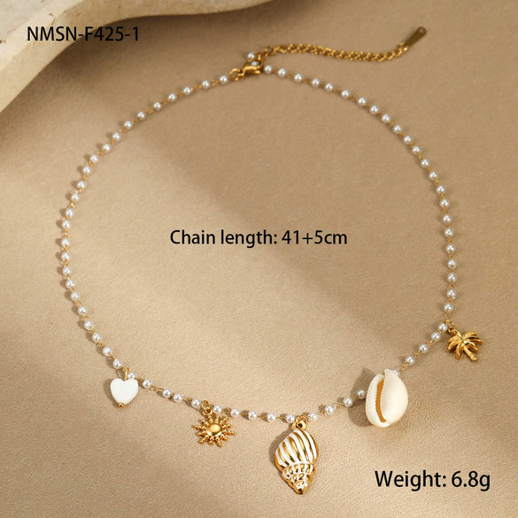 Wholesale Women's Geometric Baroque Imitation Pearl Stainless Steel 18K Electroplated Necklace Light Luxury Jewelry