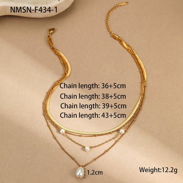 Wholesale Women's Geometric Baroque Imitation Pearl Stainless Steel 18K Electroplated Necklace Light Luxury Jewelry