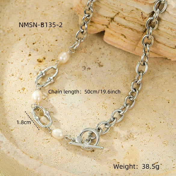 Wholesale Women's Geometric Baroque Imitation Pearl Stainless Steel 18K Electroplated Necklace Light Luxury Jewelry
