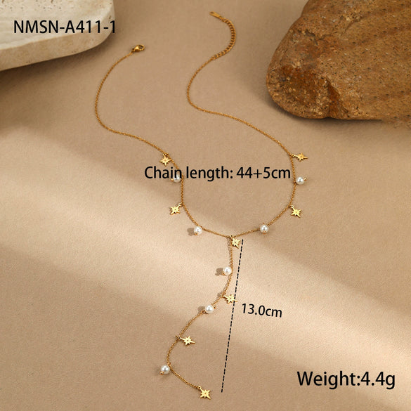 Wholesale Women's Geometric Baroque Imitation Pearl Stainless Steel 18K Electroplated Necklace Light Luxury Jewelry