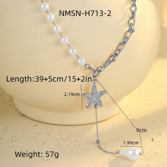 Wholesale Women's Geometric Baroque Imitation Pearl Stainless Steel 18K Electroplated Necklace Light Luxury Jewelry