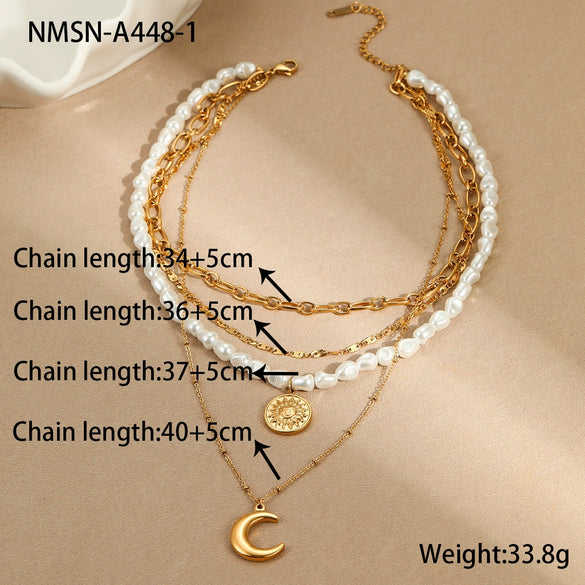 Wholesale Women's Geometric Baroque Imitation Pearl Stainless Steel 18K Electroplated Necklace Light Luxury Jewelry