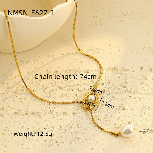 Wholesale Women's Geometric Baroque Imitation Pearl Stainless Steel 18K Electroplated Necklace Light Luxury Jewelry