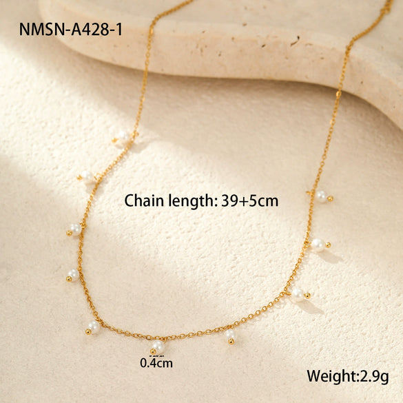 Wholesale Women's Geometric Baroque Imitation Pearl Stainless Steel 18K Electroplated Necklace Light Luxury Jewelry