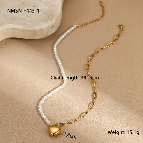 Wholesale Women's Geometric Baroque Imitation Pearl Stainless Steel 18K Electroplated Necklace Light Luxury Jewelry