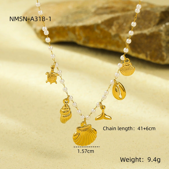 Wholesale Women's Geometric Baroque Imitation Pearl Stainless Steel 18K Electroplated Necklace Light Luxury Jewelry