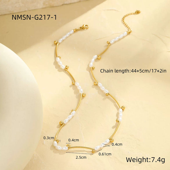 Wholesale Women's Geometric Baroque Imitation Pearl Stainless Steel 18K Electroplated Necklace Light Luxury Jewelry