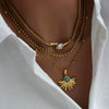 Wholesale Women's Geometric Beaded Fanshaped Turquoise Titanium Steel Goldplated Pendant Necklace