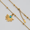 Wholesale Women's Geometric Beaded Fanshaped Turquoise Titanium Steel Goldplated Pendant Necklace