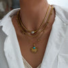 Wholesale Women's Geometric Beaded Fanshaped Turquoise Titanium Steel Goldplated Pendant Necklace