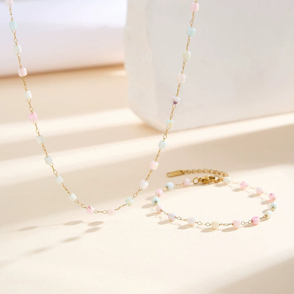 Wholesale Women's Geometric Beaded Necklace With Electroplated Calendering Chain Diy Handmade Design