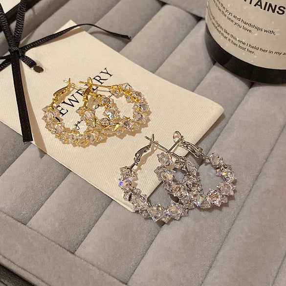 Wholesale Women's Geometric Big Circle Earrings 925 Sterling Silver Copper With Real Gold Plated And 5A Super Flash Zircon