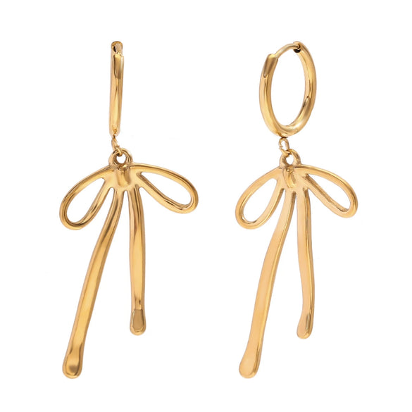 Wholesale Women's Geometric Bow Stainless Steel 18K Gold Plated Fashion Earrings